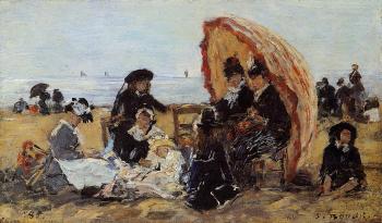 尤金 佈丹 Trouville, on the Beach Sheltered by a Parasol